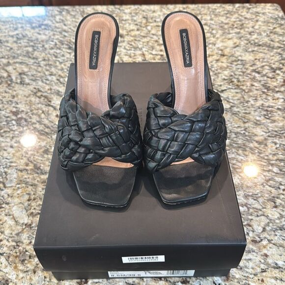 BCBGMAXAZRIA BARBA Black Woven Leather Sandals 8.5 - Picture 2 of 16